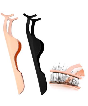 Sibba 2 Pieces Lash Tweezers False Eyelash Extensions Curler Supplies Individual Lashes Lid Applicator Tool Curved Angled Clip Holder Kit Eye Makeup Removal Set