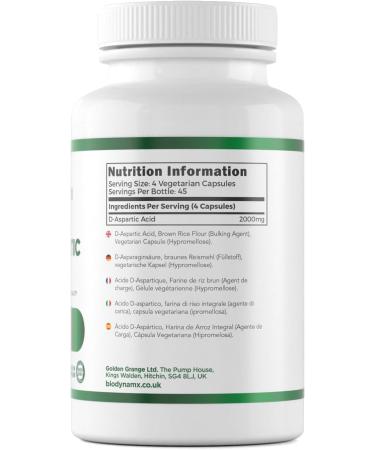 BioDynamx D Aspartic Acid | 180 Capsules | 500mg D-Aspartic Acid Supplement | Non-GMO & Allergen Free | UK Made - Buy Online on GoSupps.com
