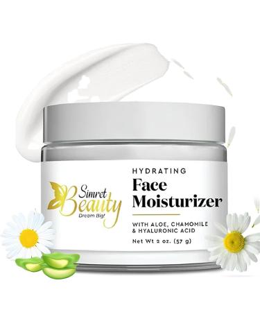 Hydrating Face Moisturizer - Daily Face Cream with Hyaluronic Acid Vitamin E & C Chamomile & Aloe for Oily Acne-Prone and Sensitive Skin - Vegan Cruelty-Free 2 oz