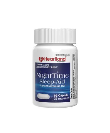 Heartland Pharma Diphenhydramine HCI 25mg Sleep Aid Caplets | Sleeping Pills for Adults Extra Strong | Sleep Aid Diphenhydramine | Natural Sleeping Aids for Adults (96 Count) Sleep Aid 96 Count (Pack of 1)