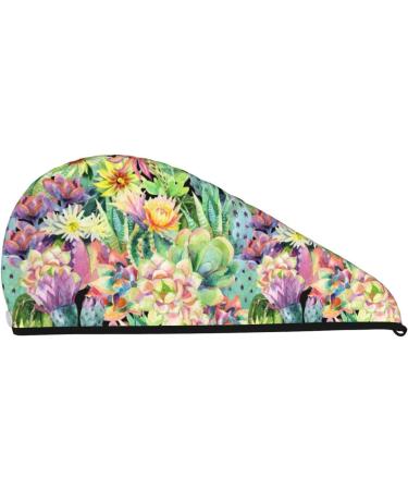 Watercolor Blooming Cactus Microfiber Hair Towel | Soft & Super Absorbent Wrap for Women - Quick Dry Cap for Long Curly & Thick Hair - Buy Online on GoSupps.com