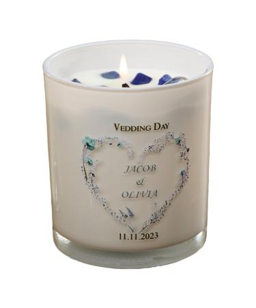 Personalised Wedding Day Candle Gift with Blue Floral Heart (Sea Breeze)