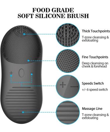 Sonic Facial Cleansing Brush IPX7 Waterproof Silicone Face Scrubber Brush & Massager for Men-Women-Teens USB Rechargeable Super long standby 12 Speeds optional(BLACK)) - Buy Online on GoSupps.com