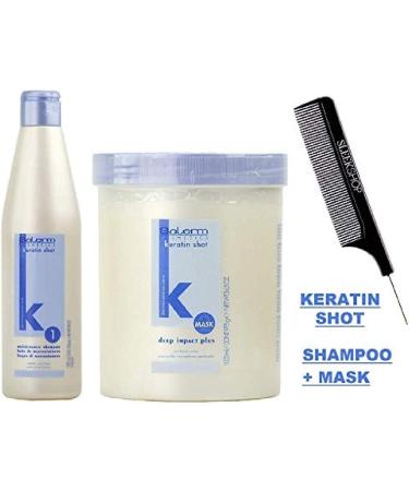 Salerm KERATIN SHOT Maintenance SHAMPOO & Deep Impact Plus Conditioner Mask DUO SET Anti Frizz Smoothing & Natural Keratin (W/Sleek Comb) (500 ml (18 oz) + 1000 ml (34.5 oz) DUO KIT) - Buy Online on GoSupps.com