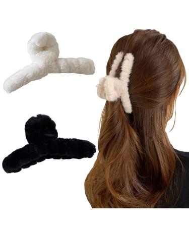 2pcs fuzzy claw clip Plush Hair Clamp for Thick Hair  Large Faux Fur Hair Claw Clips cute hair clips for claw clips for thin hair
