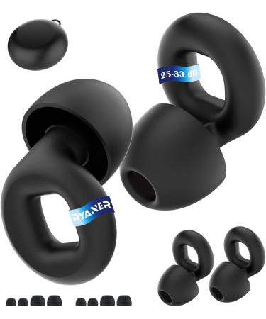 Ear Plugs for Sleeping Noise Cancelling 2 Pairs Concert Ear Plugs for Noise Reduction (SNR) 25 dB - 33 dB with 12 Ear Tips in S/M/L Reusable Soft Silicone Earplugs for Sleep Focus Travel - Black
