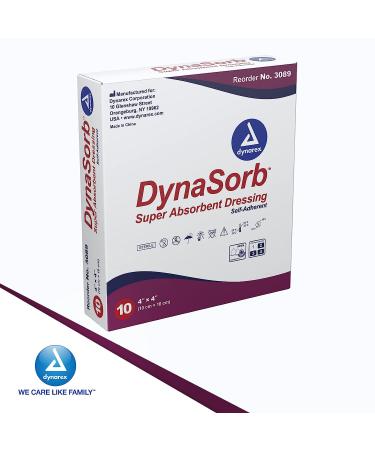 Dynarex DynaSorb Super Absorbent Dressings 4x4 - Sterile Wound Care, Soft & Waterproof - 10ct Box - Buy Online on GoSupps.com