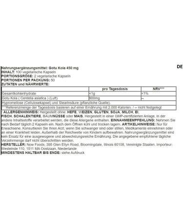 Now Foods Gotu Kola 450 mg - 100 Vegan Capsules | Premium Herbal Supplement for Enhanced Wellness - Buy Online on GoSupps.com