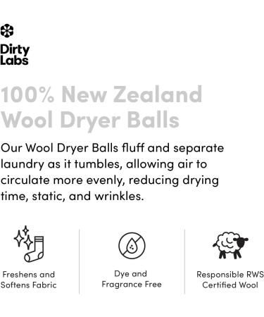 Dirty Labs 100% New Zealand Wool Dryer Balls - 3 Balls - Shortens Drying Time - Reduces Static & Wrinkles - Eco-Friendly Fabric Softener - Buy Online on GoSupps.com