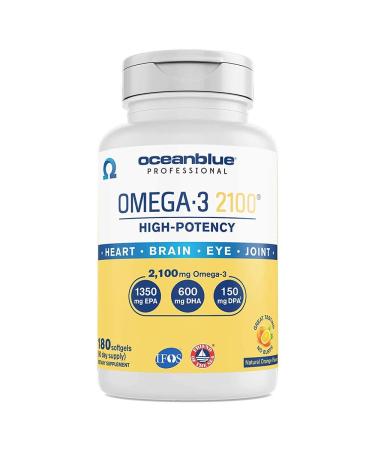 Oceanblue Omega-3 2100  180 ct  Triple Strength Burpless Fish Oil Supplement with High-Potency EPA, DHA, DPA  Wild-Caught  Orange Flavor (90 Servings)