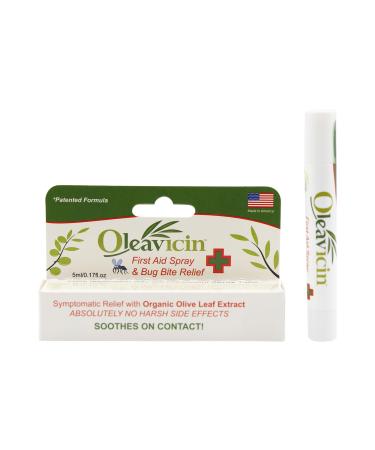 First Aid Spray & Bug Bite Relief for Use on Minor Skin Irritations | Soothing Comfort | Patented Formula | Olive Leaf Extract | Natural | 0.17 oz (5ml)