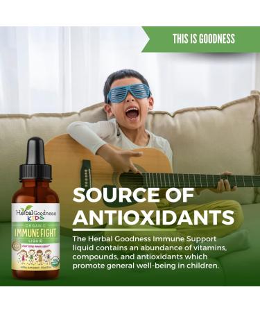 Organic Kids Immune Support Liquid Extract with Turmeric, Ashwagandha, and Papaya Leaf - 1oz Drops | Kids & Toddler Vitamins | Liquid Supplements by Herbal Goodness - Buy Online on GoSupps.com