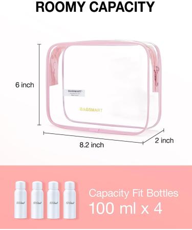 BAGSMART Clear Toiletry Bag 2 Pack - TSA Approved Quart Size Travel Accessories for Women (Pink-2pcs) - Buy Online on GoSupps.com
