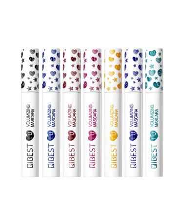 Allbestaye Colorful Mascara Set 7 Colors 7pcs Rainbow Charming Eyelashes Voluminous 3D Fiber Lashes Long Lasting Waterproof Makeup