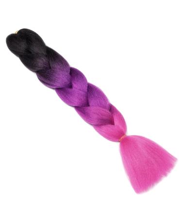 Gairyan Jumbo Braids Extensions - 100g 60cm Ombre Synthetic Braiding Hair for Box Crochet - Afro Hair in Black Purple & Rose Red - Buy Online on GoSupps.com