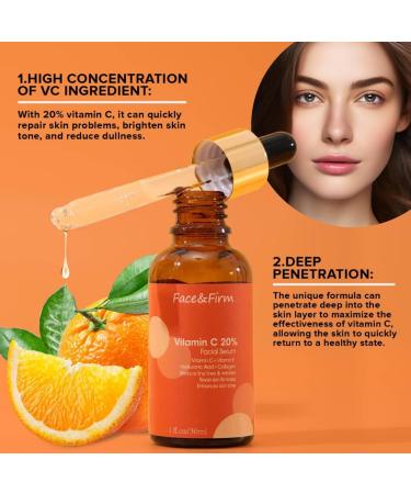Buy Face&Firm 20% Vitamin C Face Serum - Anti-Aging with Vitamin E Ferulic Acid & Hyaluronic Acid - Maximum Potency for Youthful Skin - 1fl.oz/30ml - Shop Internationally - Buy Online on GoSupps.com