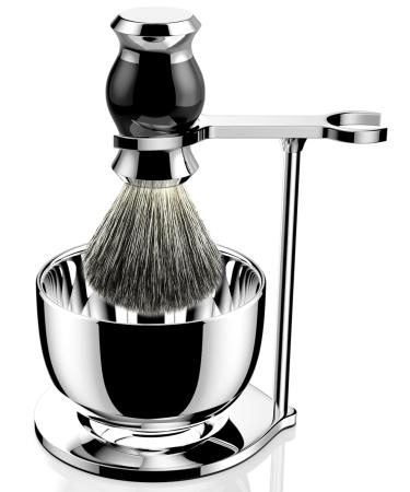 GRUTTI Premium Shaving Brush Set Luxury Razor and Brush Stand Soap Bowl and Badger Hair Shaving Brush Gift Shaving Sets for Men-Black Black-03