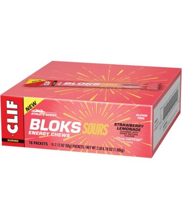 Clif Shot Bloks Sour Strawberry Lemonade Energy Chews with 25mg Caffeine - USDA Organic Natural Ingredients Easy-to-Dispense Electrolyte & Endurance Energy Support 18-Pack for Athletes and Cycling - Buy Online on GoSupps.com