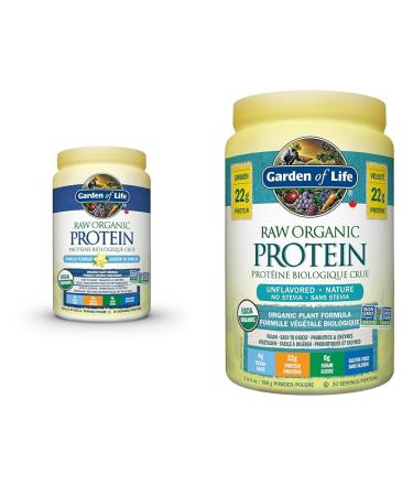 Garden of Life Raw Organic Protein Vanilla 624g. Packed with 22 Grams of Certified Organic Plant Protein & Raw Organic Protein Unflavored 568g