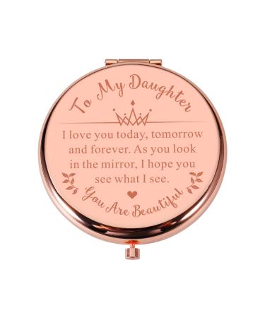 Lucullan Lepole Daughter Gift from Mom Rose Gold Compact Mirror Girls Bonus Daughter Gifts for Grown Daughter Birthday Graduation Valentines Day Gifts for Her Daughter in Law Teen Girls Gift Ideas