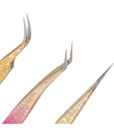 Premium Nail Strass Picking Tweezers Set - 3 Professional Nail Art Tweezers with Color Gradient Straight & Curved Stainless Steel Tips for Manicure & Rhinestones - Buy Online on GoSupps.com
