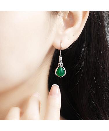 Earrings Chrysoprase Earrings Sterling Silver Retro Inlaid with Natural Jade Temperament to Modify The Face Shape Silver Jewelry Gift Chrysoprase Earrings - Buy Online on GoSupps.com