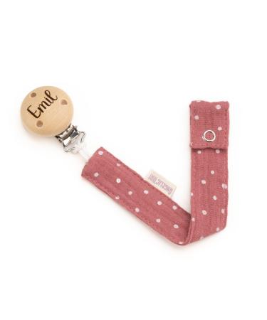 Engraved AngelicArt Pacifier Clip for Boys & Girls - Muslin Dotted (Old Pink) - Custom Name & Color Options - Buy Online on GoSupps.com