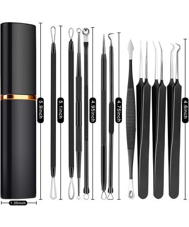 10pcs Pimple Popper Tool Kit Stainless Steel Blackhead Remover Tool Comedones Extractor for Forehead Facial Nose Lightweight Acne Needle Tool with Metal Case(black) - Buy Online on GoSupps.com