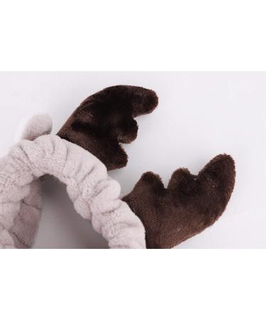 Lovely Reindeer Shape Makeup Headband Lint Hair Loop Elastic Cute Hair Band With Horns for Shower Make Up Christmas Cosplay (Khaki) - Buy Online on GoSupps.com