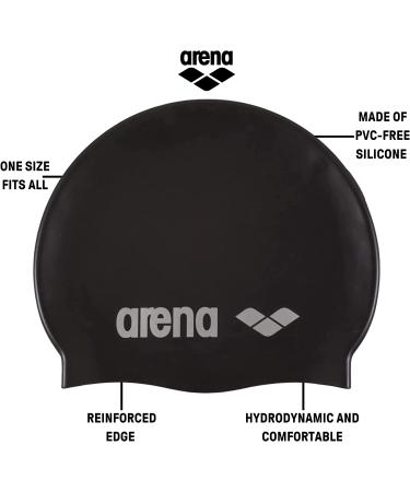 Arena Unisex Silicone Swim Cap for Adults - Training and Racing | 100% Silicone, Wrinkle-Free, Black/Silver - Buy Online on GoSupps.com