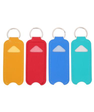 Beavorty Travel Toiletry Bag 4Pcs PU Holder Leather Keychain Lipstick Sleeves Lipstick Storage Bag Keychain Lipstick Holder Lip Balm Holders (Red+Yellow+Green+Blue) Toiletry Organizer