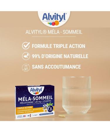 Alvityl Melatonin + 3 Plants + Vitamin B6 - Triple Action on Sleep and Relaxation - Chrononuit Action 7h - 1.85mg Melatonin - 30 Capsules - Buy Online on GoSupps.com