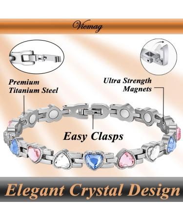 Vicmag Lymphatic Drainage Magnetic Bracelets for Women | Titanium Steel Brazaletes | Adjustable with Removal Tool | 7X Magnetic Ring | Gift Box | Coloured Heart Crystal - Buy Online on GoSupps.com