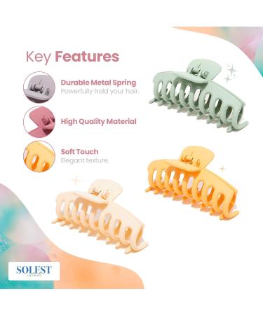 Solest London Hair Claw Clips - Pack of 6 Claw Clip for Women and Girls - 6 Trendy Coloured Claw Clip - 4.3 inch - Hair Claw Clips for all Hair with a hair comb gift (Pastel Matte) - Buy Online on GoSupps.com