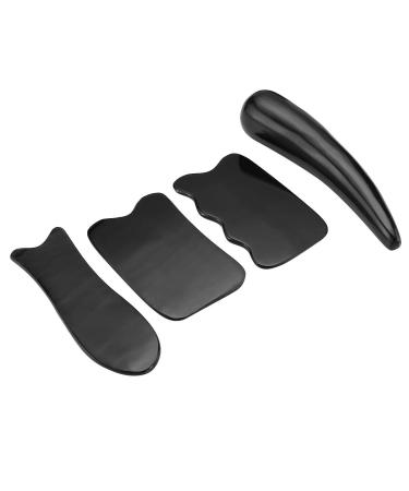 QGem Gua Sha Set Black 4 Pieces Horn Scraping Massage Guasha Board Face Massage Tool Massage tool for acupressure acupuncture therapy