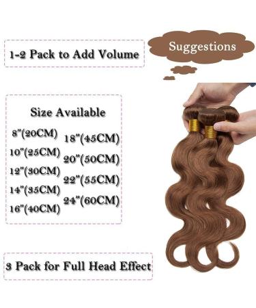 SEGO 100% Remy Human Hair Bundles | Brazilian Body Wave Weave Extensions - Light Brown 14 - Buy Online on GoSupps.com
