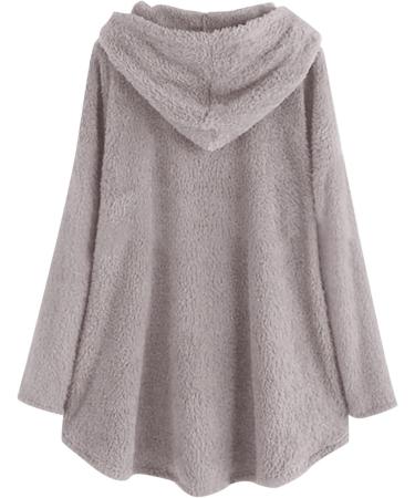 Hanxiulin Women's Fleece Plush Jacket - Warm Hooded Winter Parka Fluffy Zippered Long Down Coat for Outdoor Comfort - Gray - Buy Online on GoSupps.com