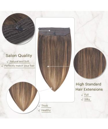 Invisible Wire Hair Extensions - 100% Real Human Hair - Balayage Chocolate Brown to Caramel Blonde - 90g 20 Inch - Buy Online on GoSupps.com