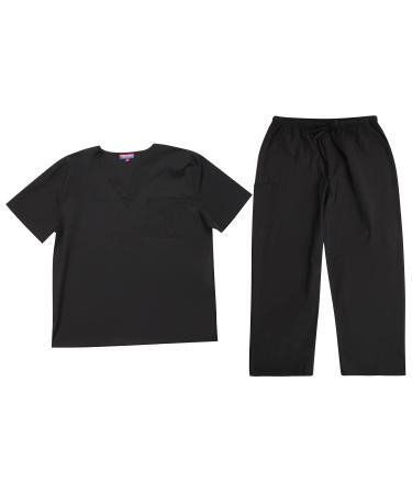 Tropi Mens Scrub Sets - Four Pocket Medical Scrubs Uniform (V-Neck with Cargo Pant) XX-Large Black