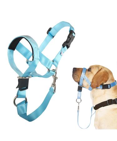 Barkeless dog handlebars no pull head halter for dogs adjustable padded halter with training instructions - stop and suffocate on walks light blue M medium light blue