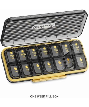 14 Compartments Weekly Pill Organizer - 7 Day AM PM Pill Box for Vitamins & Supplements | Portable Travel Medicine Planner (Light Black - Buy Online on GoSupps.com