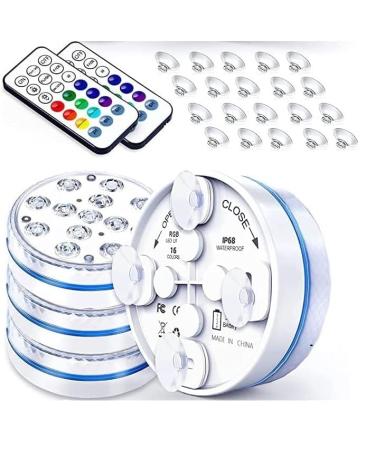 Zhongkaifa underwater light with remote control RGB multi color changing waterproof LED underwater light pond lighting pool lighting for vase base party christmas swimming pool wedding (4 pcs)
