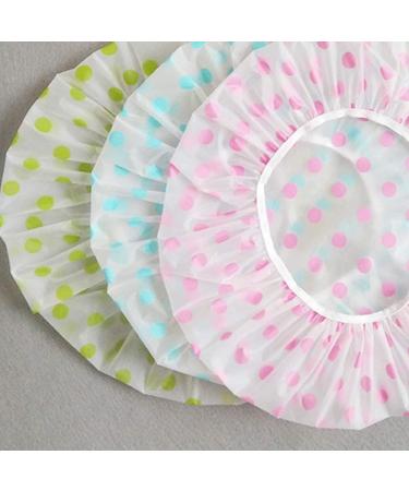 3 pcs Reusable Shower Caps with Dots - Blue Green Rose - Long Hair - Environmental Hats for Ladies, Girls, Kids - Ideal for Spa, Salon - Buy Online on GoSupps.com