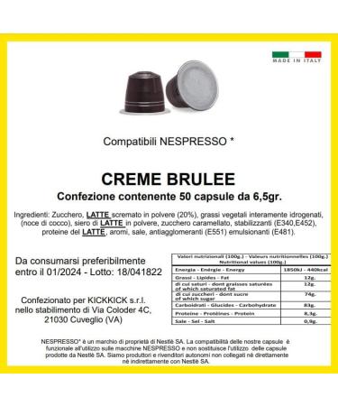  KICKKICK Nespresso Compatible Cr me Br l e Flavored Capsules (50 pieces) Soluble Kickkick Capsules for Nespresso Hot Creamy Milk & Caramel Drink - Buy Online on GoSupps.com