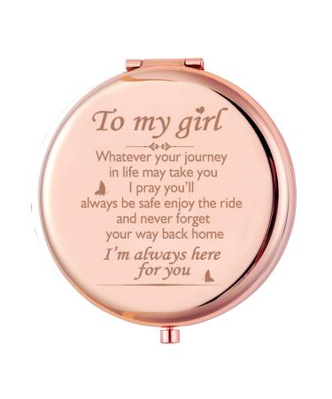 Daughter Gifts from Mom Dad for Rose Gold Compact Mirror to My Girlfriend Gifts Engraved Compact Mirror Round Folding Mirror Handheld 2-Sided Mirror 1x/2x Magnification Compact Mirror.