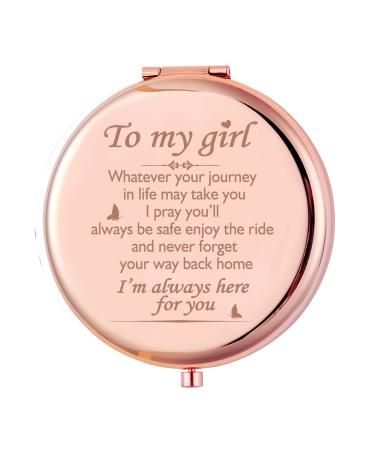 Daughter Gifts from Mom Dad for Rose Gold Compact Mirror to My Girlfriend Gifts Engraved Compact Mirror Round Folding Mirror Handheld 2-Sided Mirror 1x/2x Magnification Compact Mirror.