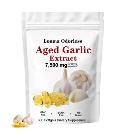 1PCSLouma Odorless Aged Garlic Extract Capsules - 300 Count 7500mg Odorless 24 Month Aged Garlic Extract Antioxidant Supplement for Heart & Immune Support Non-GMO Vegetarian Gluten-Free (1PCS)