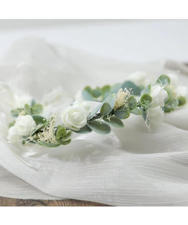 UKYLIN Flower Crown for Girls - Green & White Floral Headband for Wedding, Baby Shower, Photos & Fancy Gala Style - Buy Online on GoSupps.com