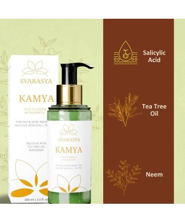 Kamya Salicylic Acid & Tea Tree Facewash - Natural Oily Skin Cleanser for Men & Women | 100ml - Glowing Skin Solution - Buy Online on GoSupps.com