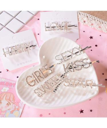 16-Piece Bling Rhinestone Letter Hair Clips Set - Crystal Luxury Hair Barrettes for Women Girls (Silver) - Headwear Accessories - Buy Online on GoSupps.com